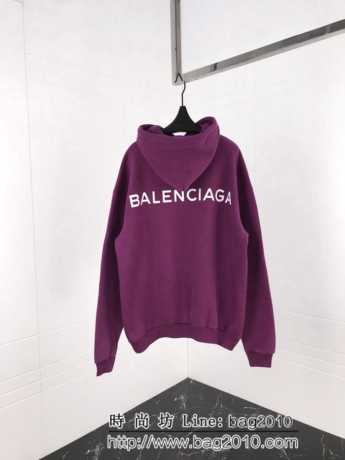 BALENCIAGA巴黎世家 18ss秋冬新款 背後字母印花 紫色連帽衛衣 內裏抓絨 原版複刻 原版os超大版 男女同款 ydi2474